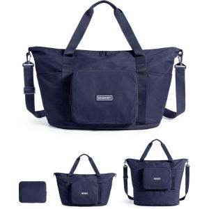BAGSMART Foldable Travel Bag, 37L Duffle Bag for Travel, Expendable Carry on Weekender Duffel, Lightweight Personal Item Bag, Black(Navy Blue)