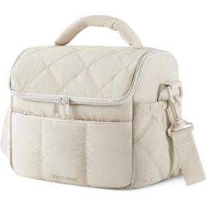BAGSMART Insulated Lunch Bags for Women, Cute Quilted Lunch Box, Lightweight Puffy Padded Waterproof Lunch Tote, Reusable Lunch Cooler for Work Picnic Travel, Black(Beige)