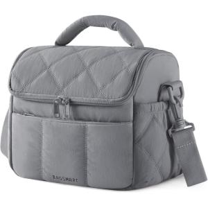 BAGSMART Insulated Lunch Bags for Women, Cute Quilted Lunch Box, Lightweight Puffy Padded Waterproof Lunch Tote, Reusable Lunch Cooler for Work Picnic Travel, Black(Gray)