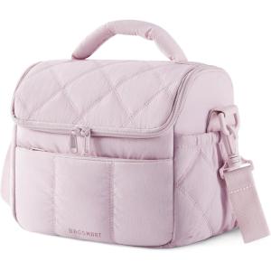 BAGSMART Insulated Lunch Bags for Women, Cute Quilted Lunch Box, Lightweight Puffy Padded Waterproof Lunch Tote, Reusable Lunch Cooler for Work Picnic Travel, Black(Pink)