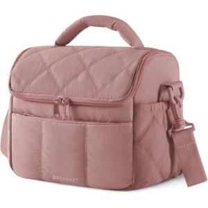 BAGSMART Insulated Lunch Bags for Women, Cute Quilted Lunch Box, Lightweight Puffy Padded Waterproof Lunch Tote, Reusable Lunch Cooler for Work Picnic Travel, Black(Dark Pink)