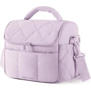BAGSMART Insulated Lunch Bags for Women, Cute Quilted Lunch Box, Lightweight Puffy Padded Waterproof Lunch Tote, Reusable Lunch Cooler for Work Picnic Travel, Black(Lavender Purple)