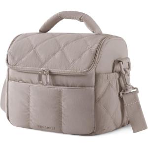 BAGSMART Insulated Lunch Bags for Women, Cute Quilted Lunch Box, Lightweight Puffy Padded Waterproof Lunch Tote, Reusable Lunch Cooler for Work Picnic Travel, Black(Camel)