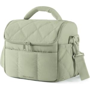 BAGSMART Insulated Lunch Bags for Women, Cute Quilted Lunch Box, Lightweight Puffy Padded Waterproof Lunch Tote, Reusable Lunch Cooler for Work Picnic Travel, Black(Sage Green)