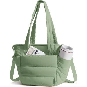 BAGSMART Lunch Bag Women Small Insulated Tote with Lunch Compartment Quilted Lightweight Puffy Tote Bag for Work, Travel, Outdoor, Pink(04-Green)