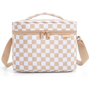 BAGSMART Lunch Box for Women Insulated Lunch Bag Cute Puffer Lunch Tote Bags Lightweight Quilted Reusable Cooler for Work School Picnic or Travel, Pink(Khaki)