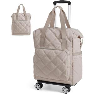 BAGSMART Rolling Duffle Bag with Wheels, 35L Carry on Travel Bag with Detachable Wheels, PVC Wet Pocket Duffel bag with Wheels, Black(Camel)