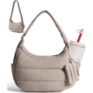 BAGSMART Shoulder Bag for Women Small Puffer Purses Crossbody Bag, Lightweight Fluffy Hobo Handbag Puffy Pouch(Camel)