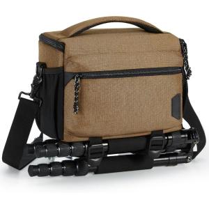 BAGSMART Small Camera Bag for Photographers, Compact Camera Shoulder Bags for DSLR/SLR/Mirrorless Cameras, Waterproof Crossbody Camera Case with Tripod Holder, Khaki