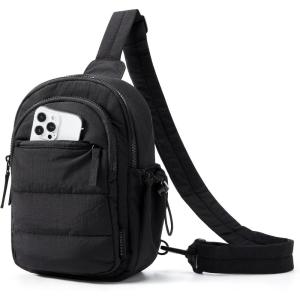 BAGSMART Small Sling Bag for Women, Puffer Crossbody Bag Purses Hobo Handbag Fanny Packs for Travel Hiking(Black)