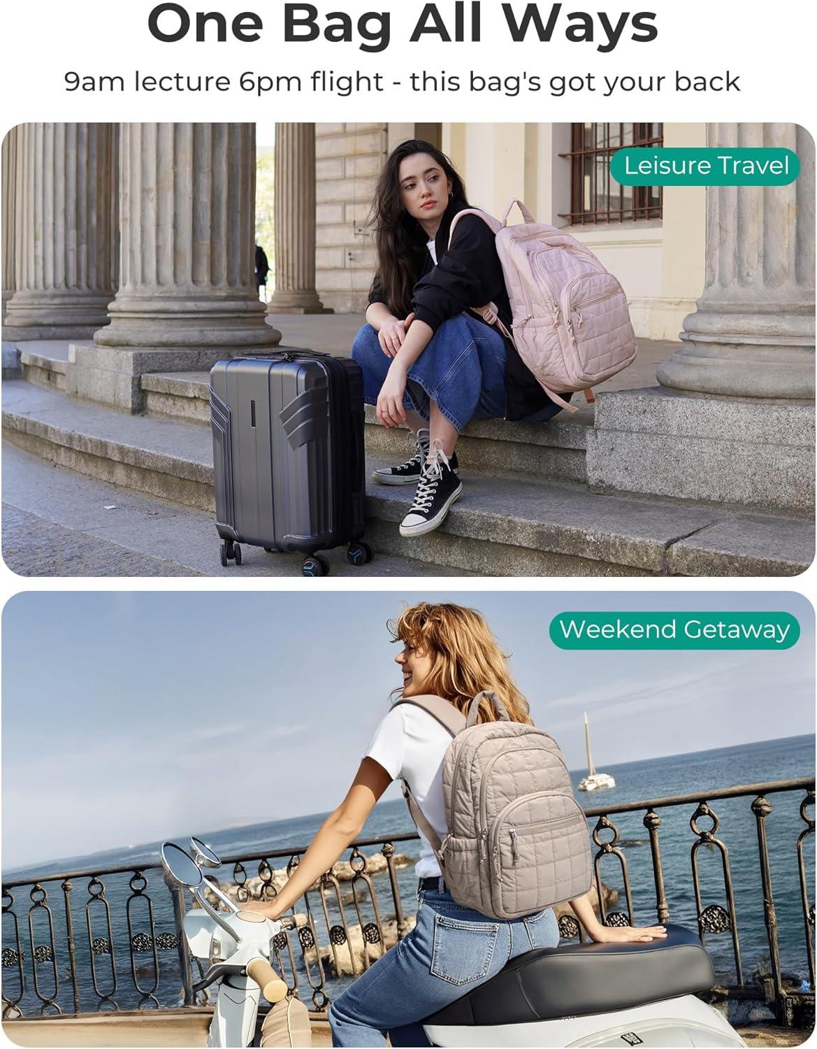 image:imageBAGSMART College Laptop Backpack Travel Backpack for Women Quilted Casual Daypack WaterResistant Bookbag for 156 Inch Laptop Black156 Inpink