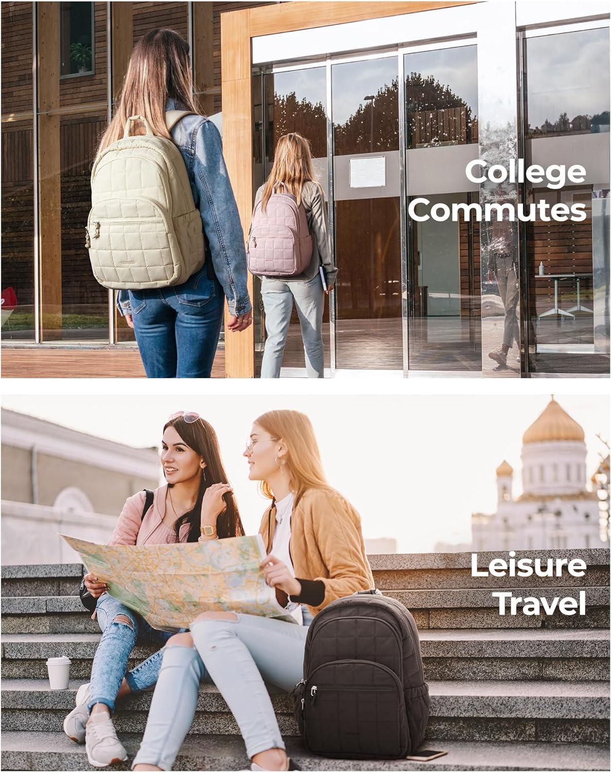 image:imageBAGSMART College Laptop Backpack Travel Backpack for Women Quilted Casual Daypack WaterResistant Bookbag for 156 Inch Laptop Black156 Invanilla