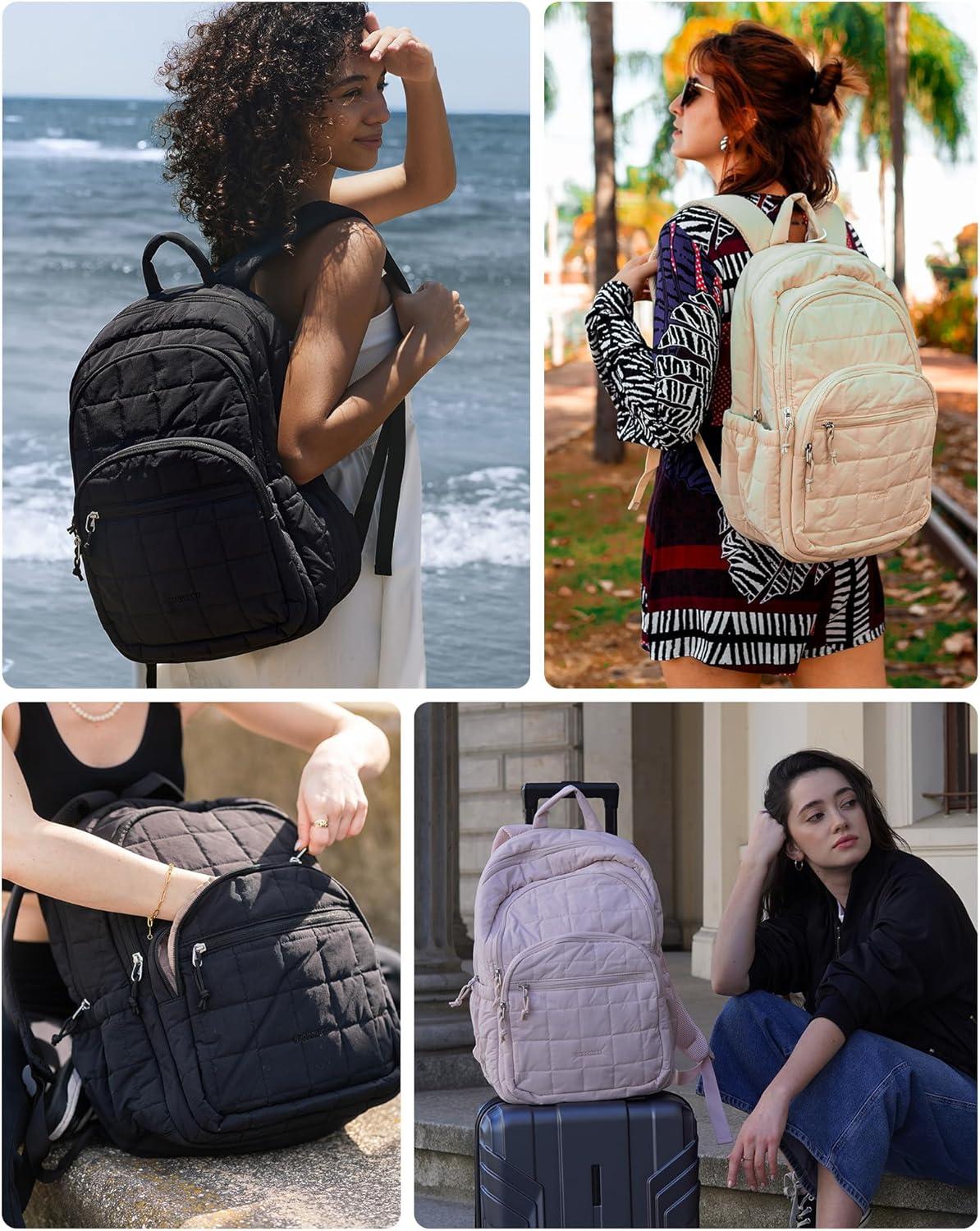 image:imageBAGSMART College Laptop Backpack Travel Backpack for Women Quilted Casual Daypack WaterResistant Bookbag for 156 Inch Laptop Black156 Invanilla