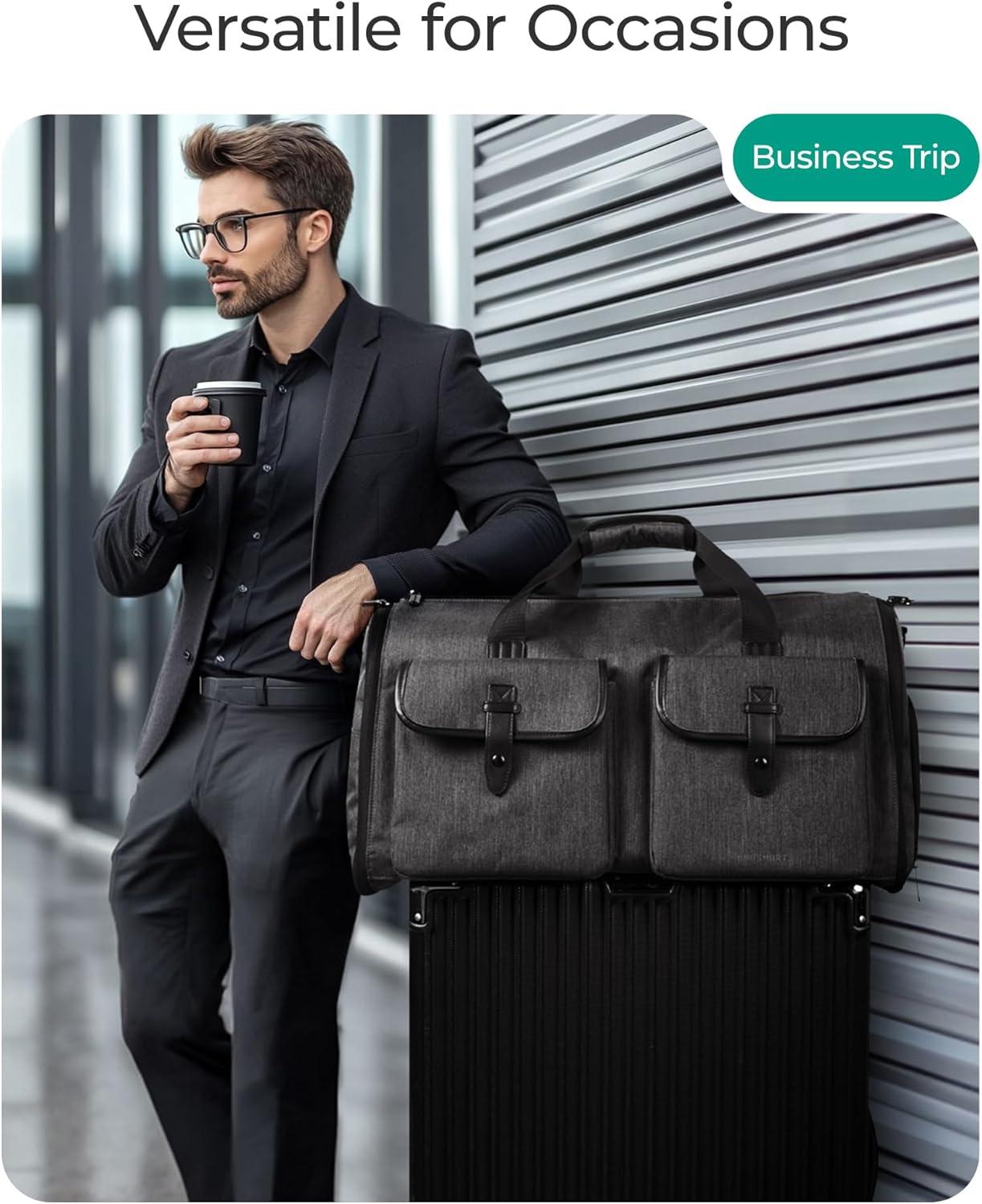 image:imageBAGSMART Garment Bags for Travel Convertible Garment Duffle Bag Suit Bags for Men Women 2 in 1 Garment Bags for Hanging Clothes Carry On Duffle Bag with Shoe Compartment BlackBlue