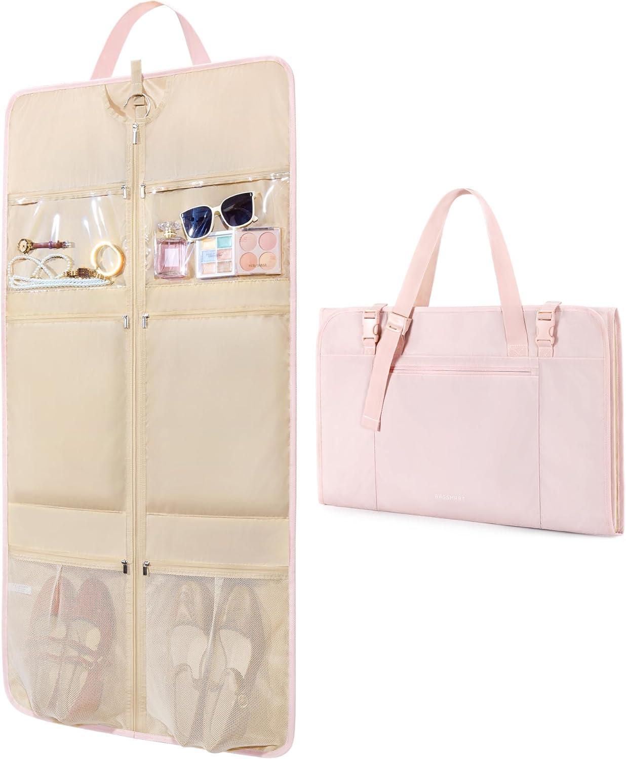 image:imageBAGSMART Garment Bags for Travel Foldable Carry on Suit Carrier for Hanging Clothes Stylish Dress Carrier Large Convertible Weekender Garment Bags for Women MenSleek Light Pink