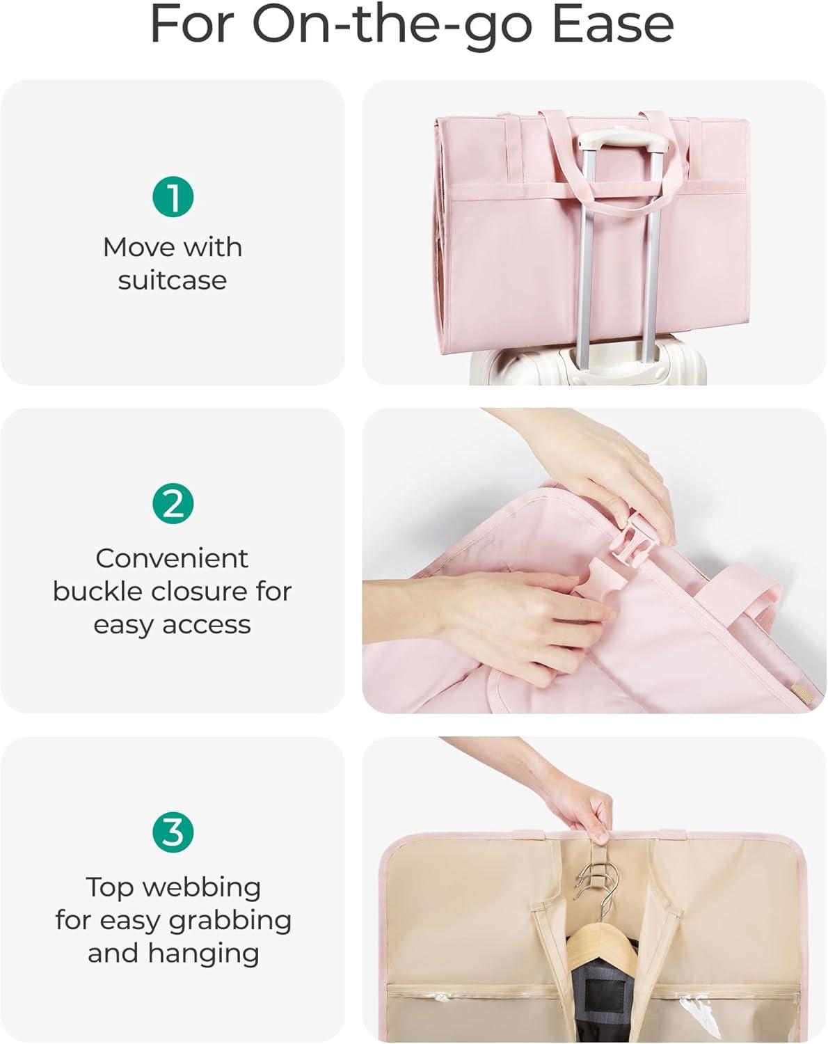 image:imageBAGSMART Garment Bags for Travel Foldable Carry on Suit Carrier for Hanging Clothes Stylish Dress Carrier Large Convertible Weekender Garment Bags for Women MenPuffy Camel