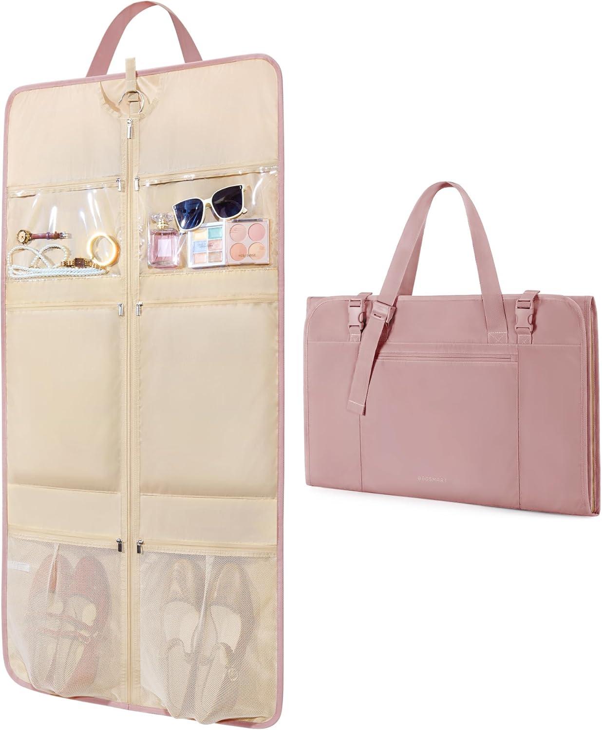image:imageBAGSMART Garment Bags for Travel Foldable Carry on Suit Carrier for Hanging Clothes Stylish Dress Carrier Large Convertible Weekender Garment Bags for Women MenSleek Dark Pink