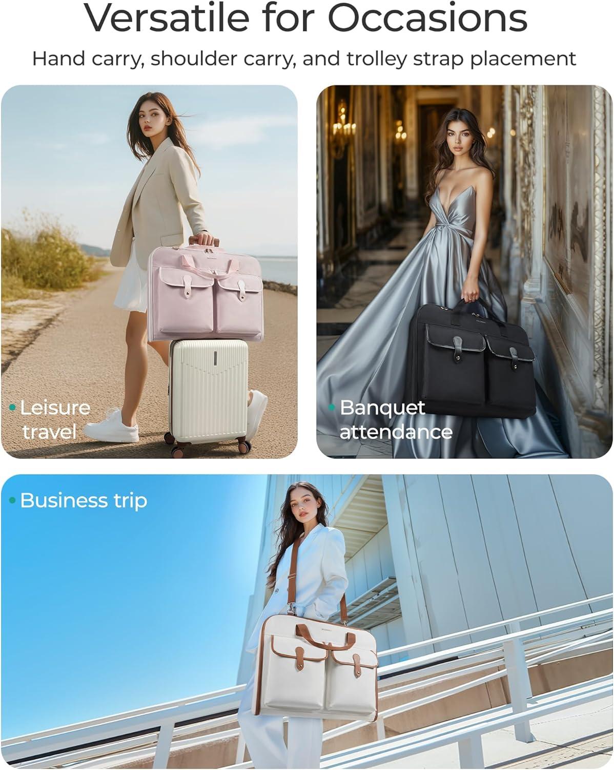 image:imageBAGSMART Large Garment Bags for Travel Carry on Garment Bags for Hanging Clothes Travel Suit Bag for Shirts Dresses Coats Black3Beige