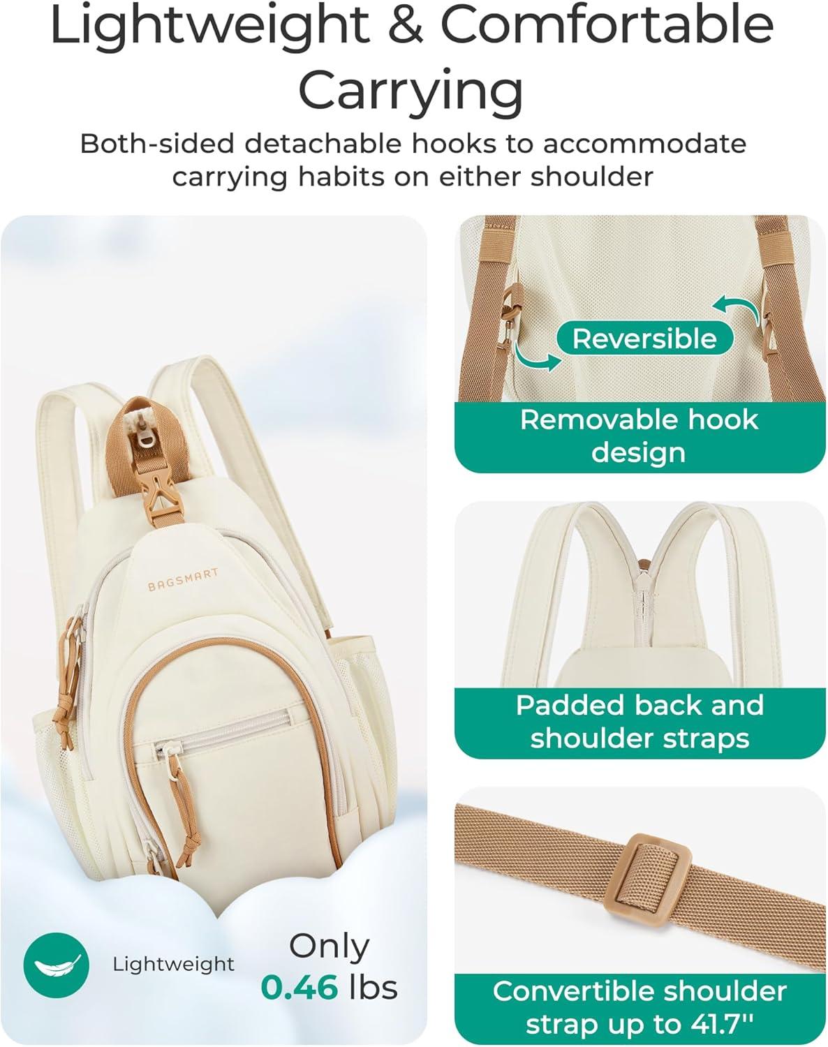 image:imageBAGSMART Small Crossbody Sling Bag for Men Women Small Sling Backpack Shoulder Bag AntiTheft Chest DaypackBlack