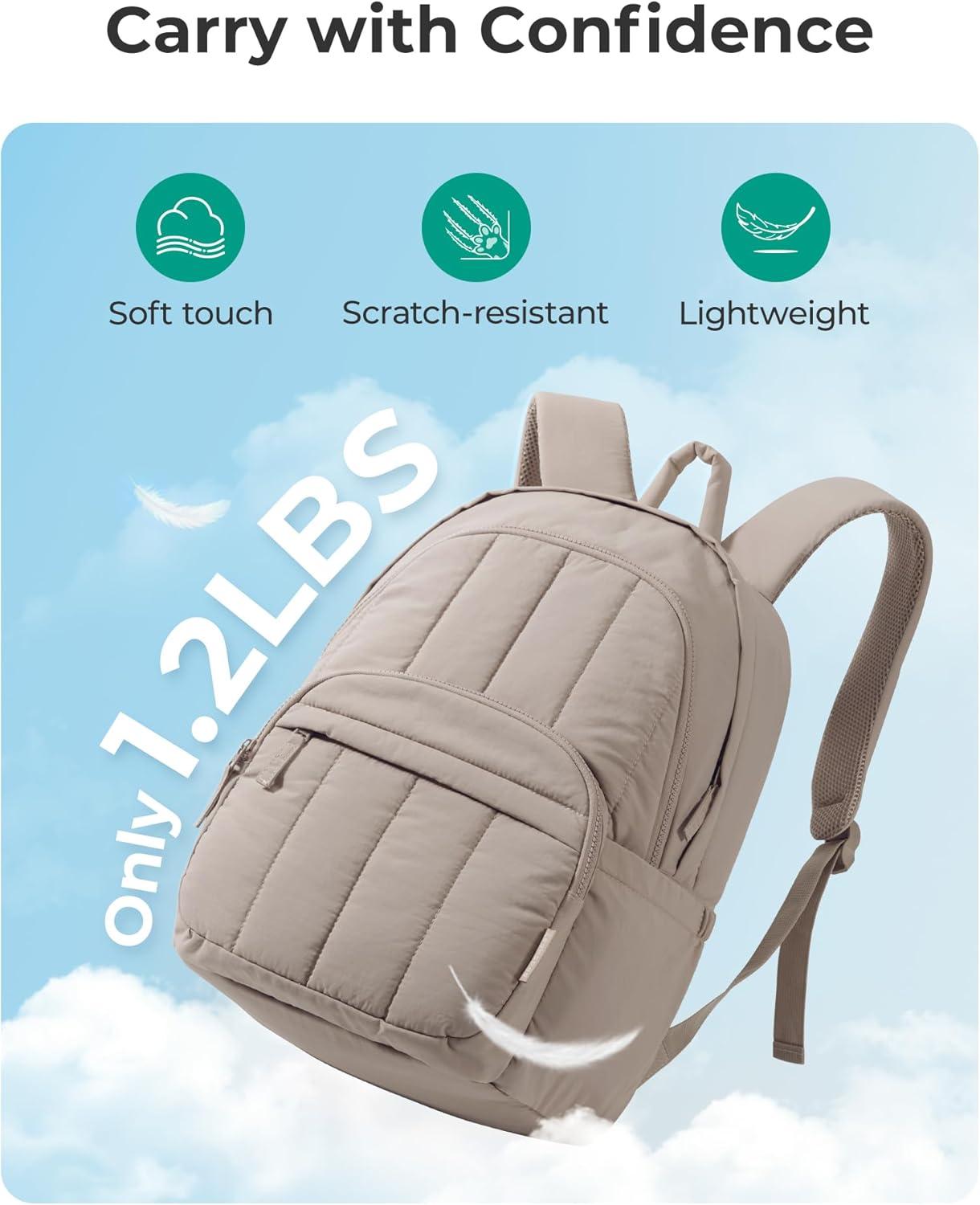 image:imageBAGSMART Travel Laptop Backpack College Backpack for Women Quilted Small Computer Bookbag WaterResistant 156 Inch Laptop Casual Bag Beige01black