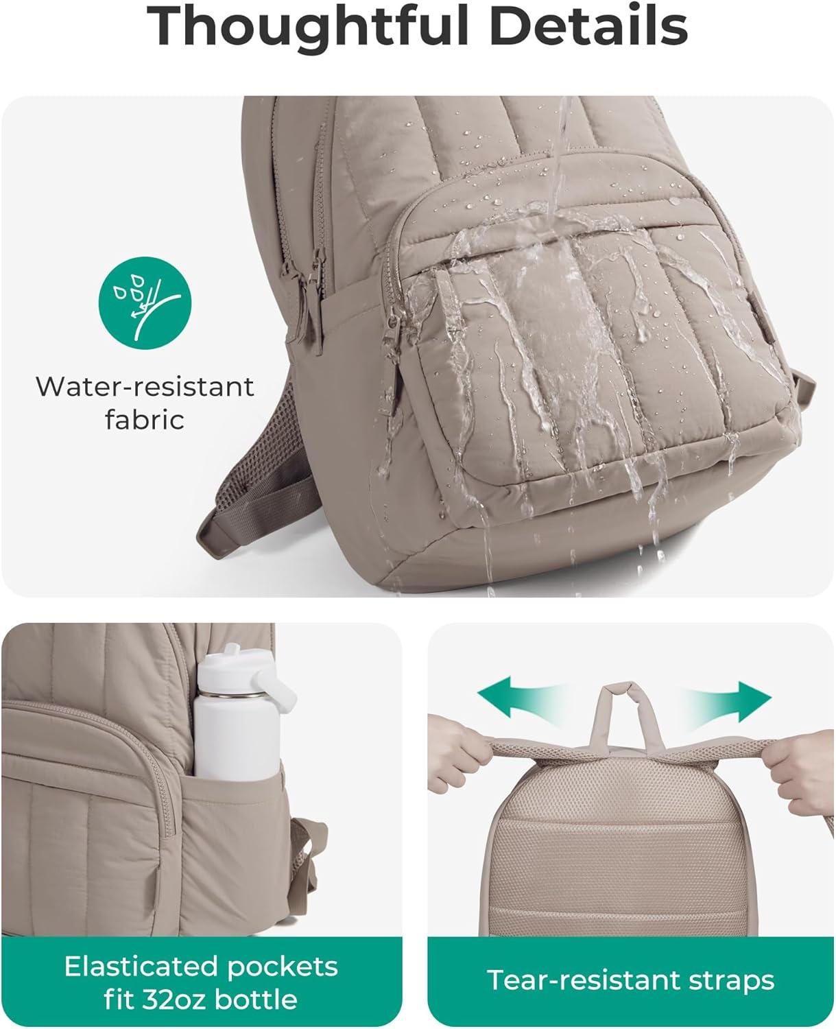 image:imageBAGSMART Travel Laptop Backpack College Backpack for Women Quilted Small Computer Bookbag WaterResistant 156 Inch Laptop Casual Bag Beige01black