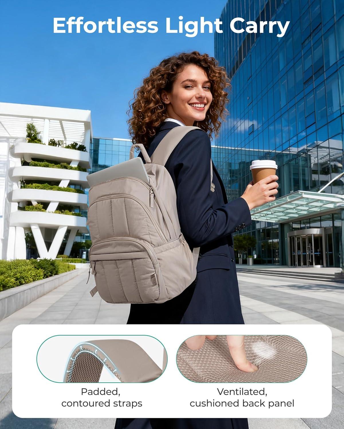 image:imageBAGSMART Travel Laptop Backpack College Backpack for Women Quilted Small Computer Bookbag WaterResistant 156 Inch Laptop Casual Bag Beige01black