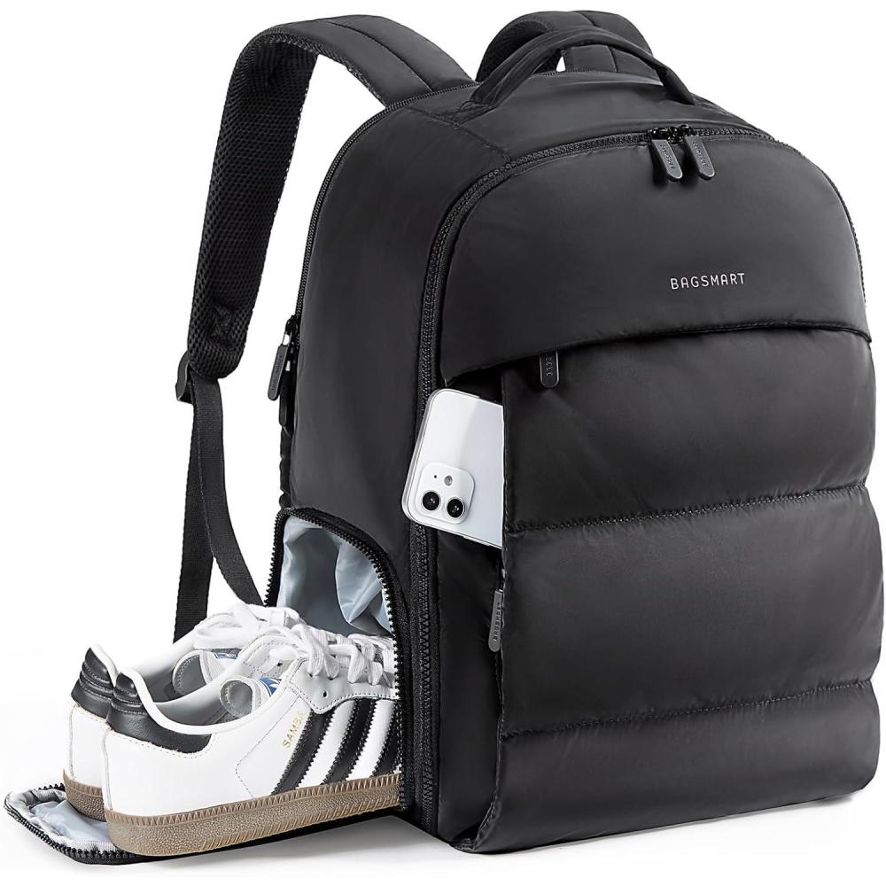 image:imageBAGSMART 30L Travel Backpack for Women Carry on Backpack for Airplanes Gym Backpack with Shoe Compartment Lightweight Travel Bag Fits 156 Inch WaterResistant BlackBlack
