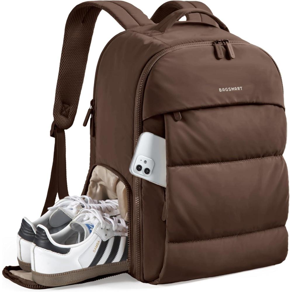 image:imageBAGSMART 30L Travel Backpack for Women Carry on Backpack for Airplanes Gym Backpack with Shoe Compartment Lightweight Travel Bag Fits 156 Inch WaterResistant BlackChocolate