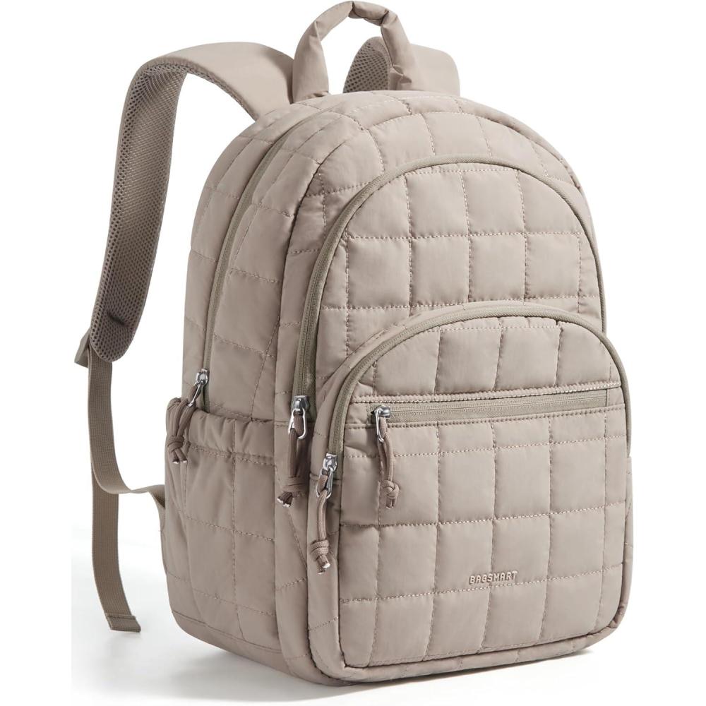 image:imageBAGSMART College Laptop Backpack Travel Backpack for Women Quilted Casual Daypack WaterResistant Bookbag for 156 Inch Laptop Black156 Incamel