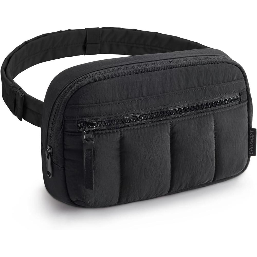 image:imageBAGSMART Fanny Packs for Women Cross Body Quilted Puffy Belt Bag with Pockets Fashion Waist Packs for Traveling Hiking CamelBlack