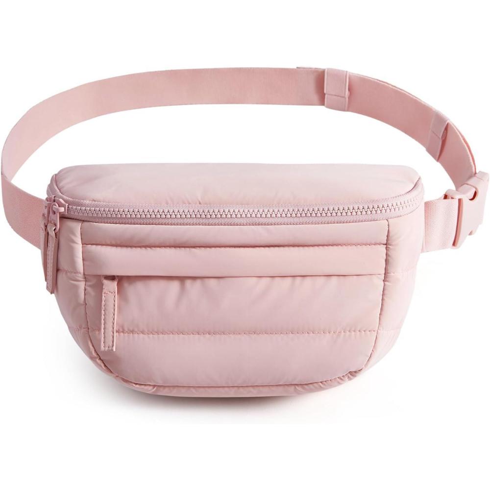 image:imageBAGSMART Fanny Packs for Women Two Way Zipper Belt Bag with Adjustable Strap Puffy Fashion Waist Packs for Traveling Workout PinkBaby Pink