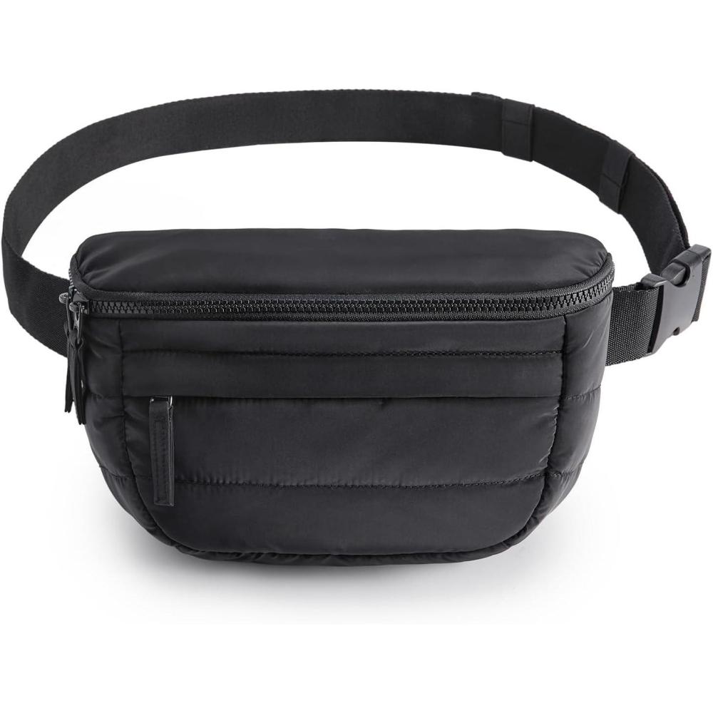 image:imageBAGSMART Fanny Packs for Women Two Way Zipper Belt Bag with Adjustable Strap Puffy Fashion Waist Packs for Traveling Workout PinkBlack