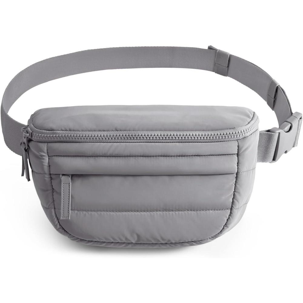 image:imageBAGSMART Fanny Packs for Women Two Way Zipper Belt Bag with Adjustable Strap Puffy Fashion Waist Packs for Traveling Workout PinkDark Grey