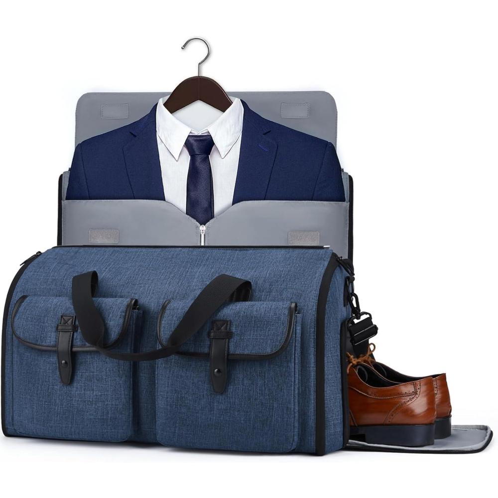 image:imageBAGSMART Garment Bags for Travel Convertible Garment Duffle Bag Suit Bags for Men Women 2 in 1 Garment Bags for Hanging Clothes Carry On Duffle Bag with Shoe Compartment BlackBlue