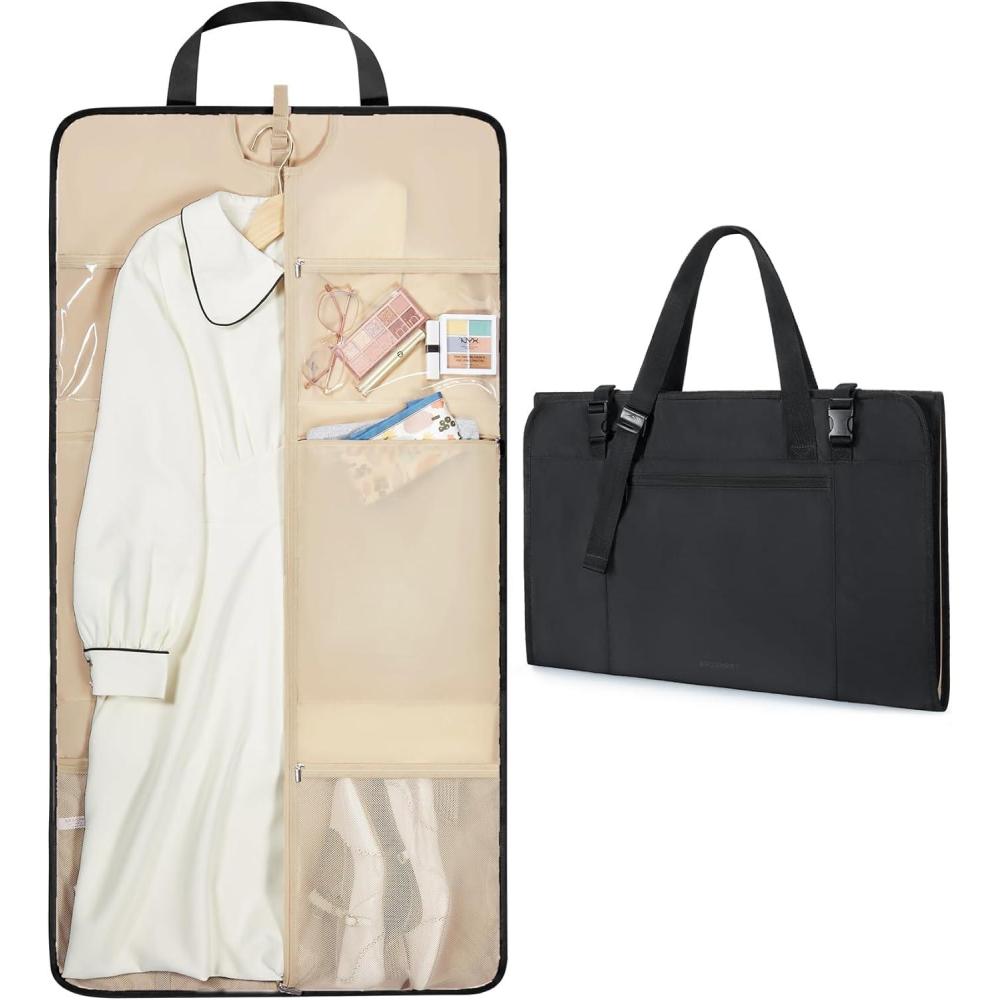 image:imageBAGSMART Garment Bags for Travel Foldable Carry on Suit Carrier for Hanging Clothes Stylish Dress Carrier Large Convertible Weekender Garment Bags for Women MenSleek Black
