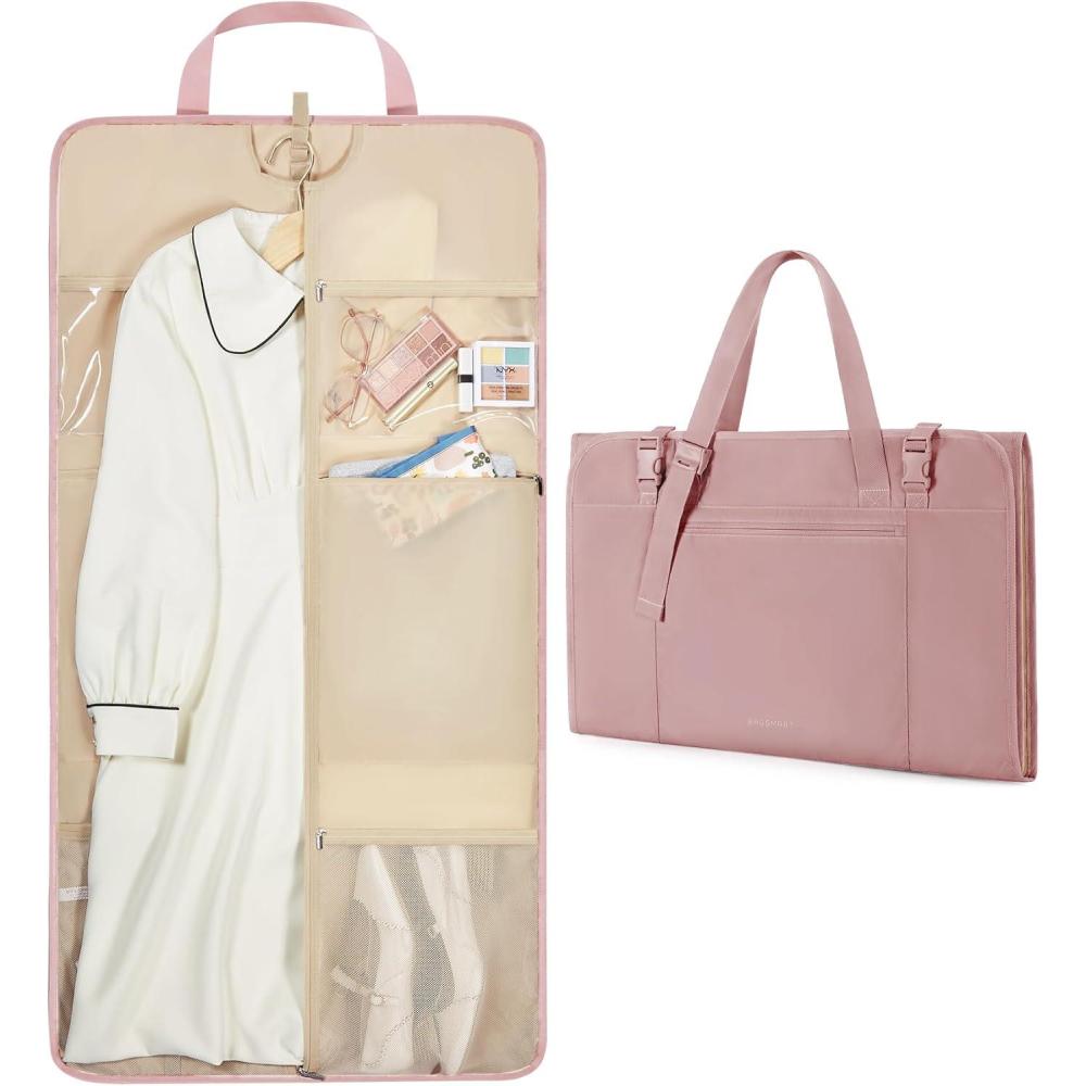image:imageBAGSMART Garment Bags for Travel Foldable Carry on Suit Carrier for Hanging Clothes Stylish Dress Carrier Large Convertible Weekender Garment Bags for Women MenSleek Dark Pink