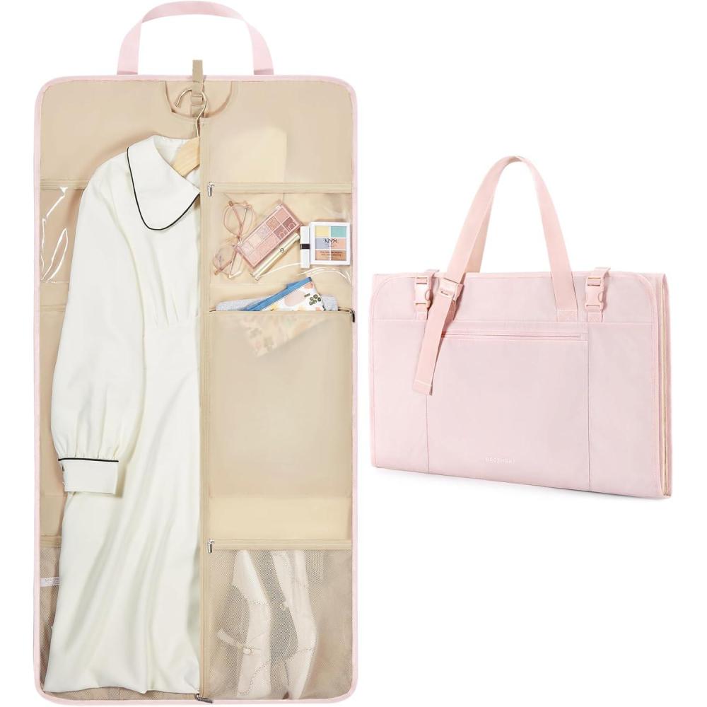 image:imageBAGSMART Garment Bags for Travel Foldable Carry on Suit Carrier for Hanging Clothes Stylish Dress Carrier Large Convertible Weekender Garment Bags for Women MenSleek Light Pink