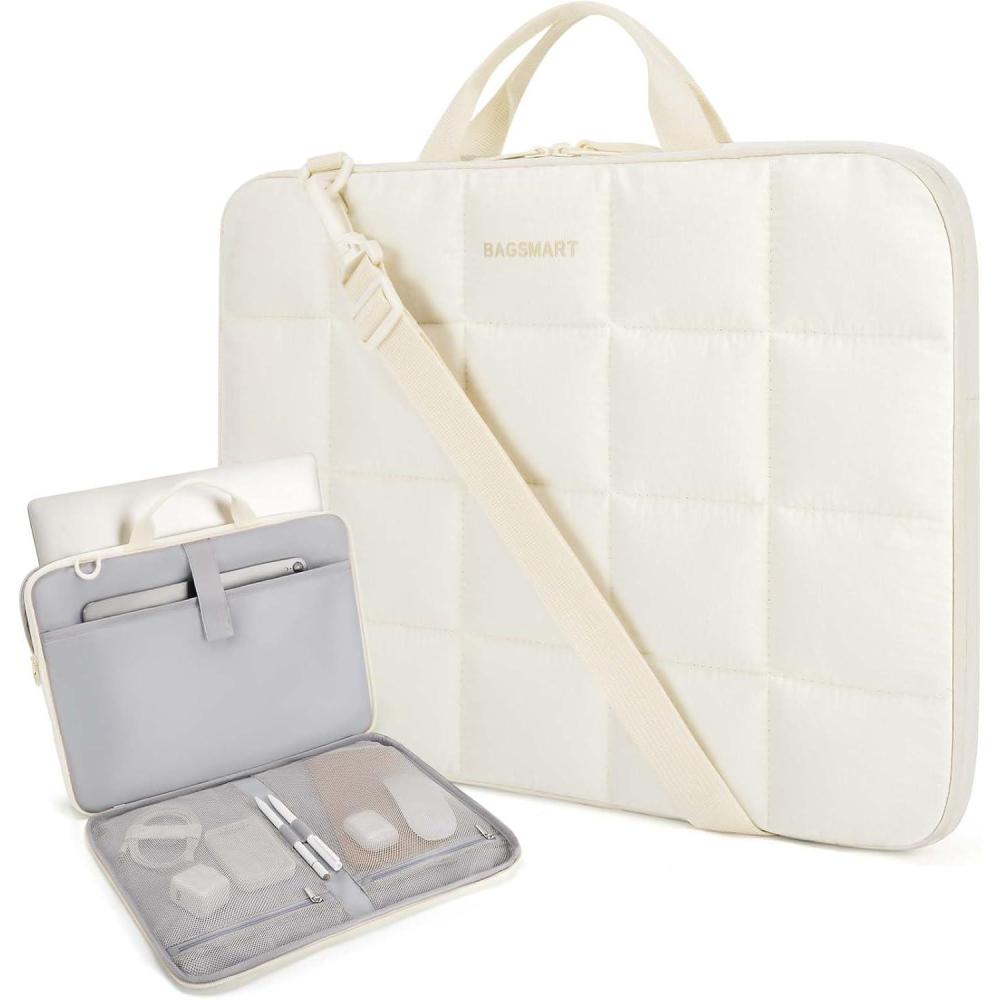 image:imageBAGSMART Laptop Case with Handle Puffy Laptop Sleeve Bag for Women MacBook Case for Dell HP Lenovo MacBook AirPro 15156 inch PinkBeige