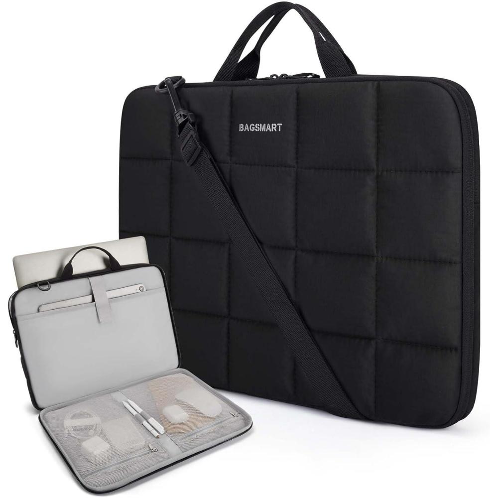 image:imageBAGSMART Laptop Case with Handle Puffy Laptop Sleeve Bag for Women MacBook Case for Dell HP Lenovo MacBook AirPro 15156 inch PinkBlack