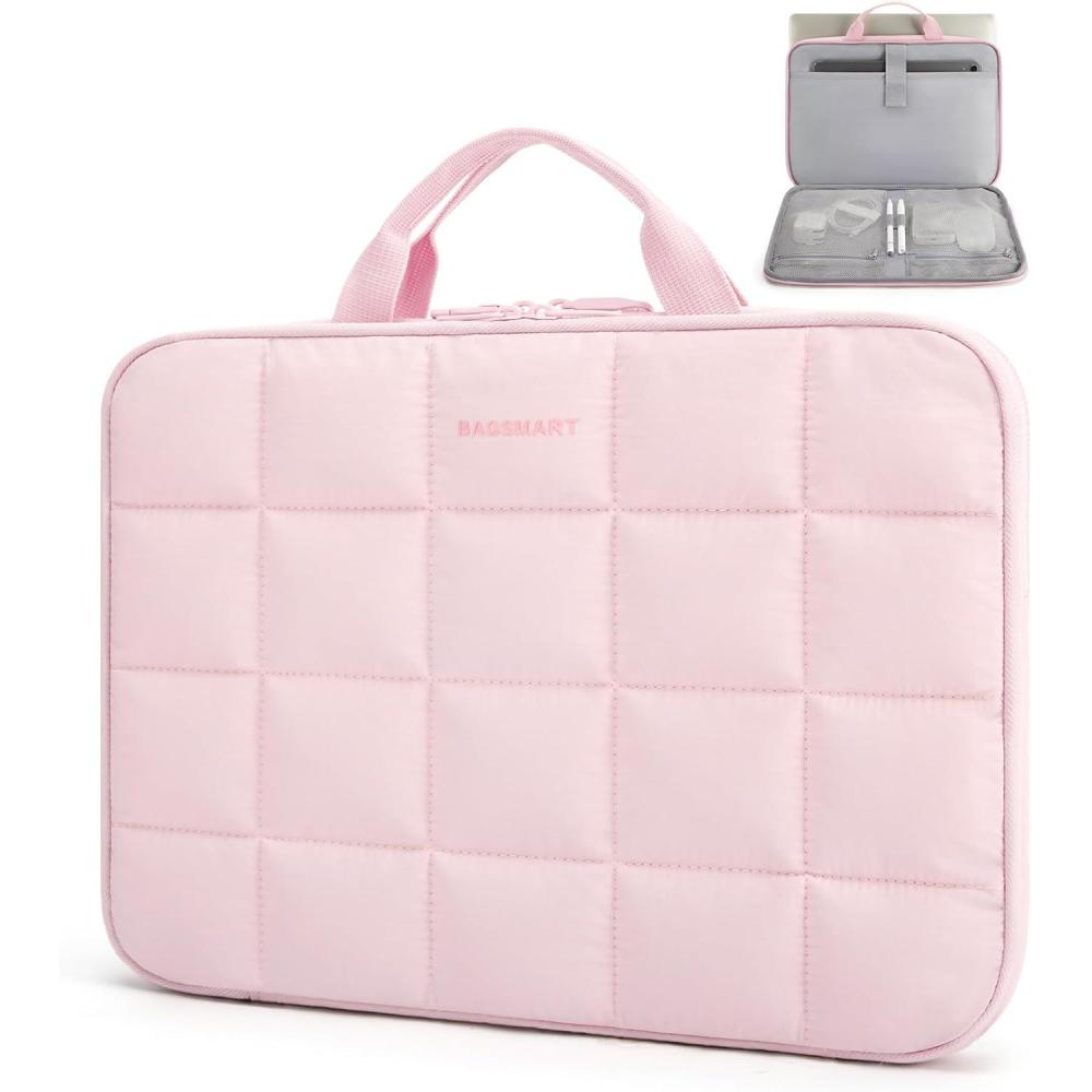 image:imageBAGSMART Laptop Case with Handle Puffy Laptop Sleeve Bag for Women MacBook Case for Dell HP Lenovo MacBook AirPro 15156 inch PinkPink