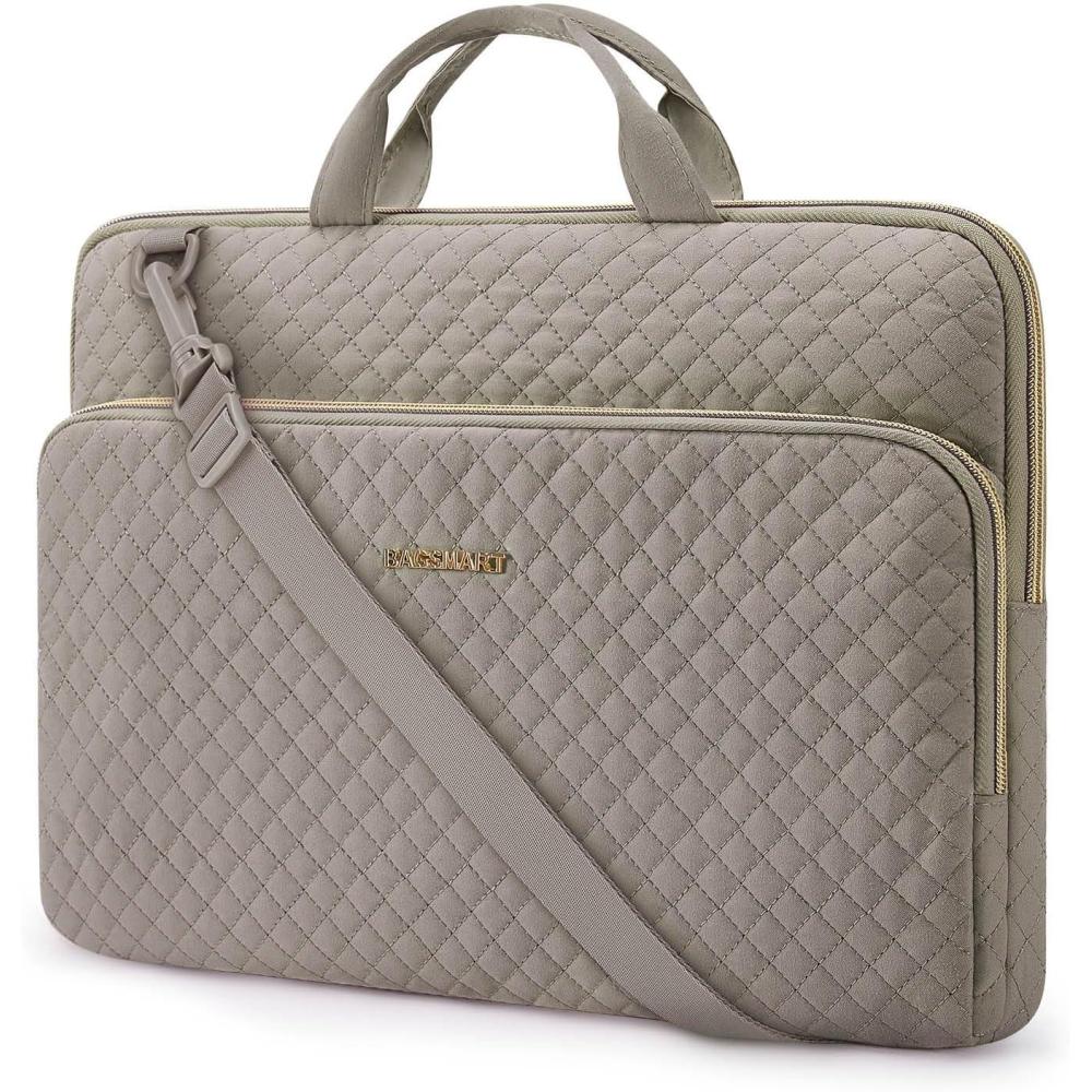 image:imageBAGSMART Laptop Sleeve 156 Inch Lightweight Laptop Bag Compatible with MacBook Pro 16 Inch156 Inch HPDellAcer AspireAsus Notebook Protective Case with Shoulder StrapPocketHandle GrayGrayShoulder Strap