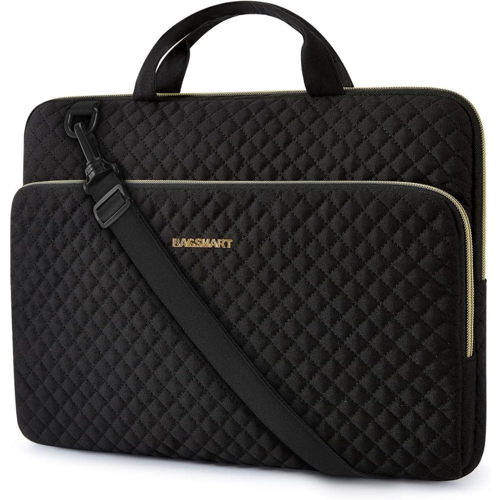 image:imageBAGSMART Laptop Sleeve 156 Inch Lightweight Laptop Bag Compatible with MacBook Pro 16 Inch156 Inch HPDellAcer AspireAsus Notebook Protective Case with Shoulder StrapPocketHandle GrayBlackShoulder Strap