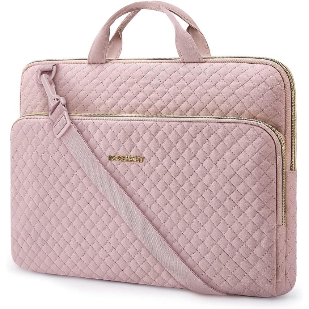 image:imageBAGSMART Laptop Sleeve 156 Inch Lightweight Laptop Bag Compatible with MacBook Pro 16 Inch156 Inch HPDellAcer AspireAsus Notebook Protective Case with Shoulder StrapPocketHandle GrayPinkShoulder Strap