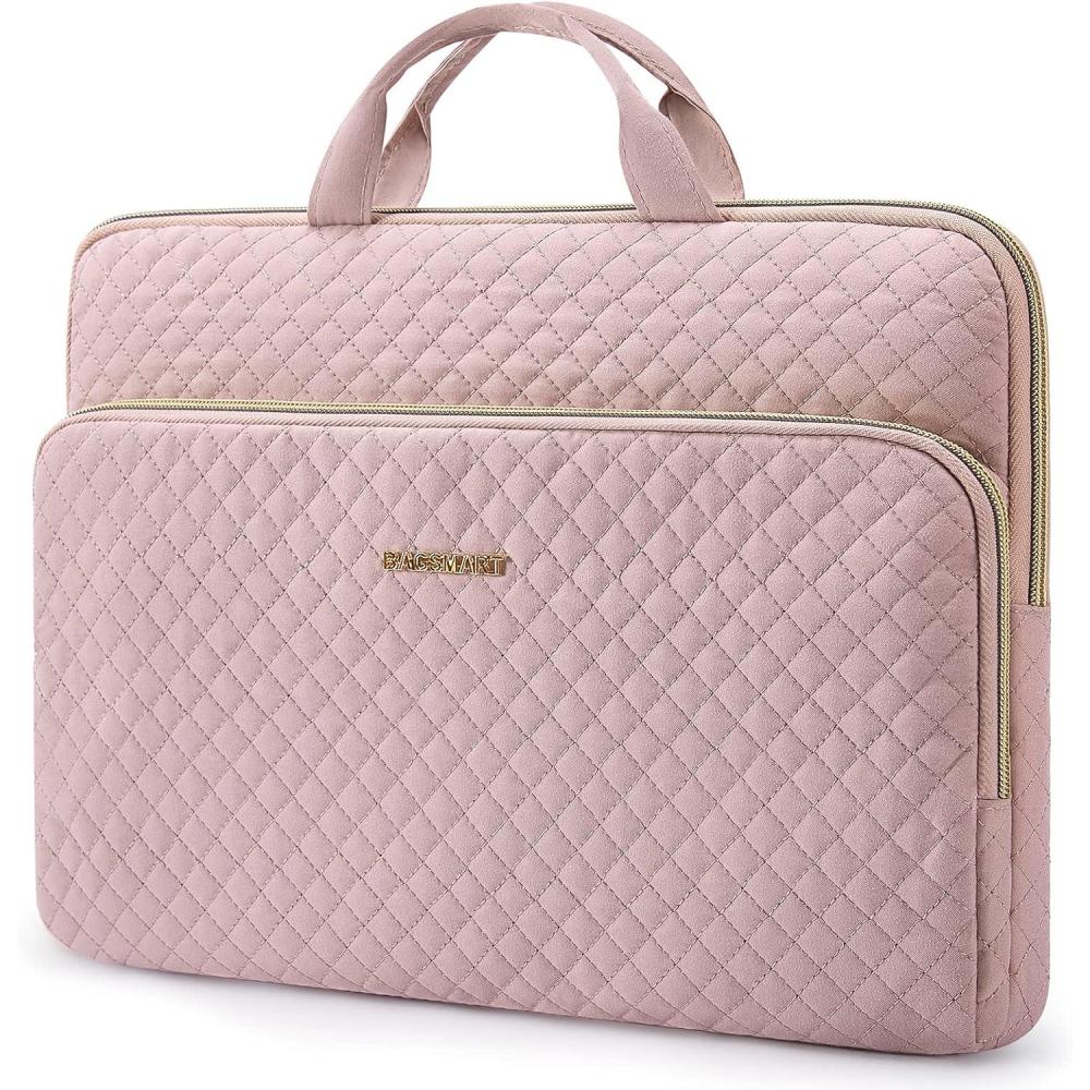 image:imageBAGSMART Laptop Sleeve 156 Inch Lightweight Laptop Bag Compatible with MacBook Pro 16 Inch156 Inch HPDellAcer AspireAsus Notebook Protective Case with Shoulder StrapPocketHandle GrayPink