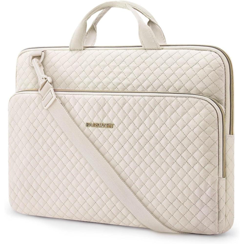 image:imageBAGSMART Laptop Sleeve 156 Inch Lightweight Laptop Bag Compatible with MacBook Pro 16 Inch156 Inch HPDellAcer AspireAsus Notebook Protective Case with Shoulder StrapPocketHandle GrayBeigeShoulder Strap
