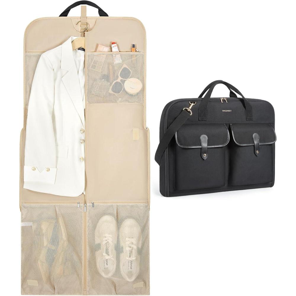 image:imageBAGSMART Large Garment Bags for Travel Carry on Garment Bags for Hanging Clothes Travel Suit Bag for Shirts Dresses Coats Black1Black