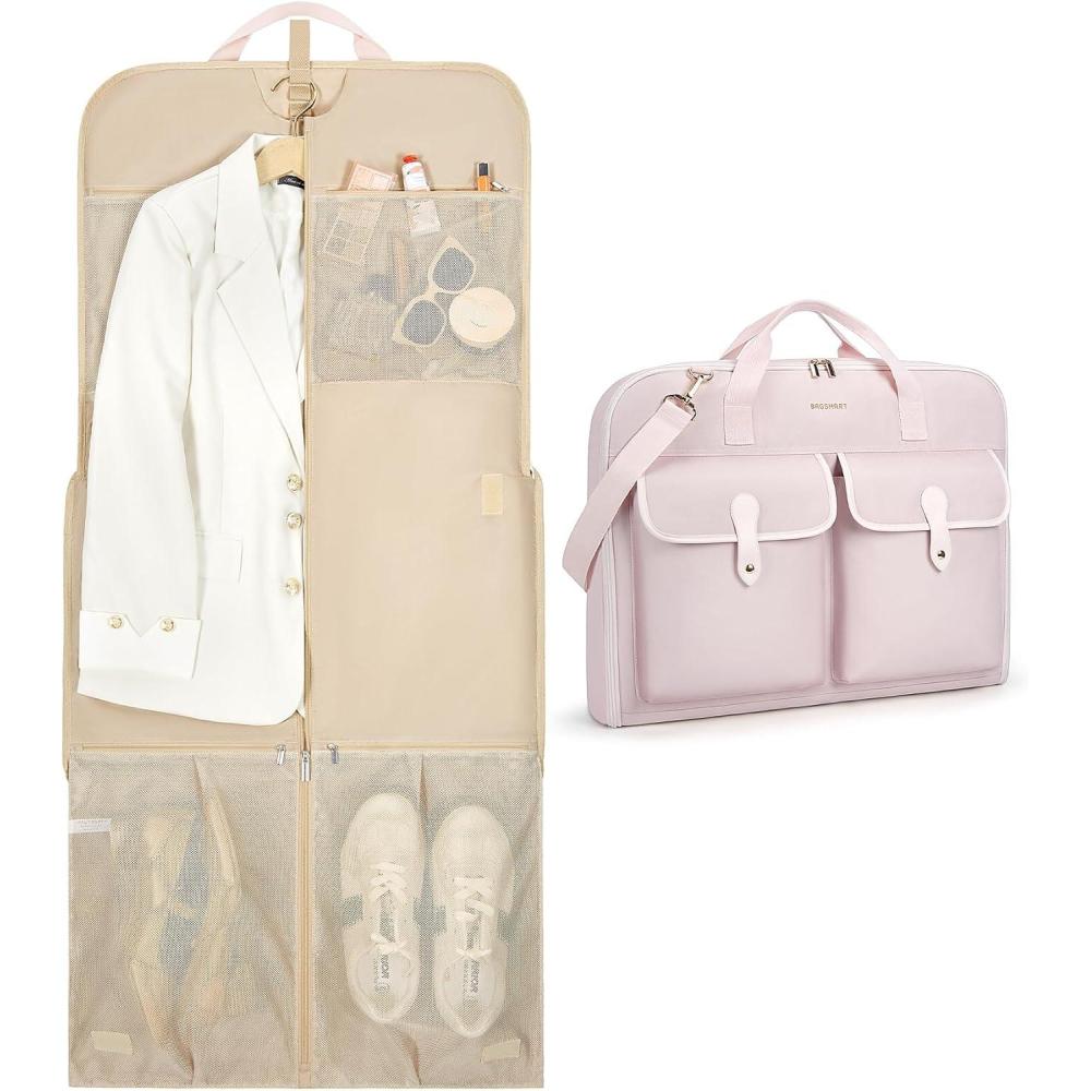 image:imageBAGSMART Large Garment Bags for Travel Carry on Garment Bags for Hanging Clothes Travel Suit Bag for Shirts Dresses Coats Black2Pink