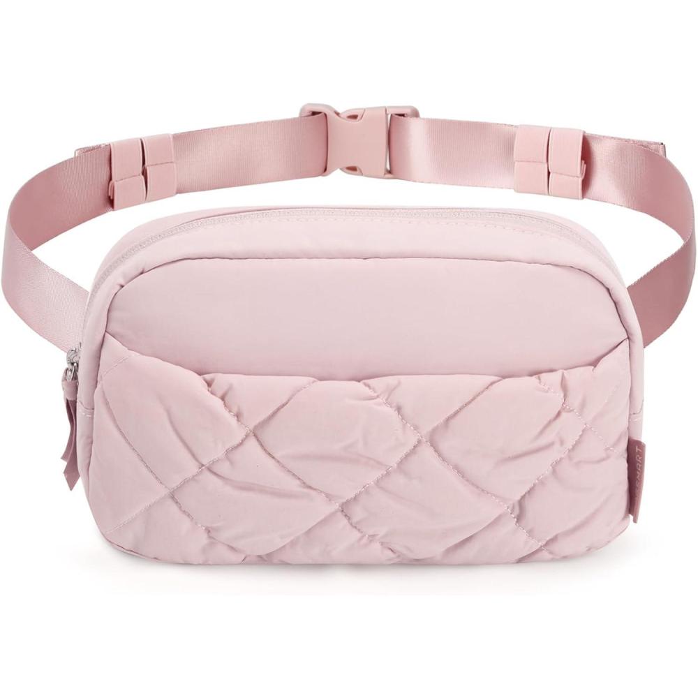 image:imageBAGSMART Puffy Fanny Packs for Women Crossbody Belt Bag with Adjustable Strap Quilted Waist Pack Purse for Traveling Shopping WorkoutPink