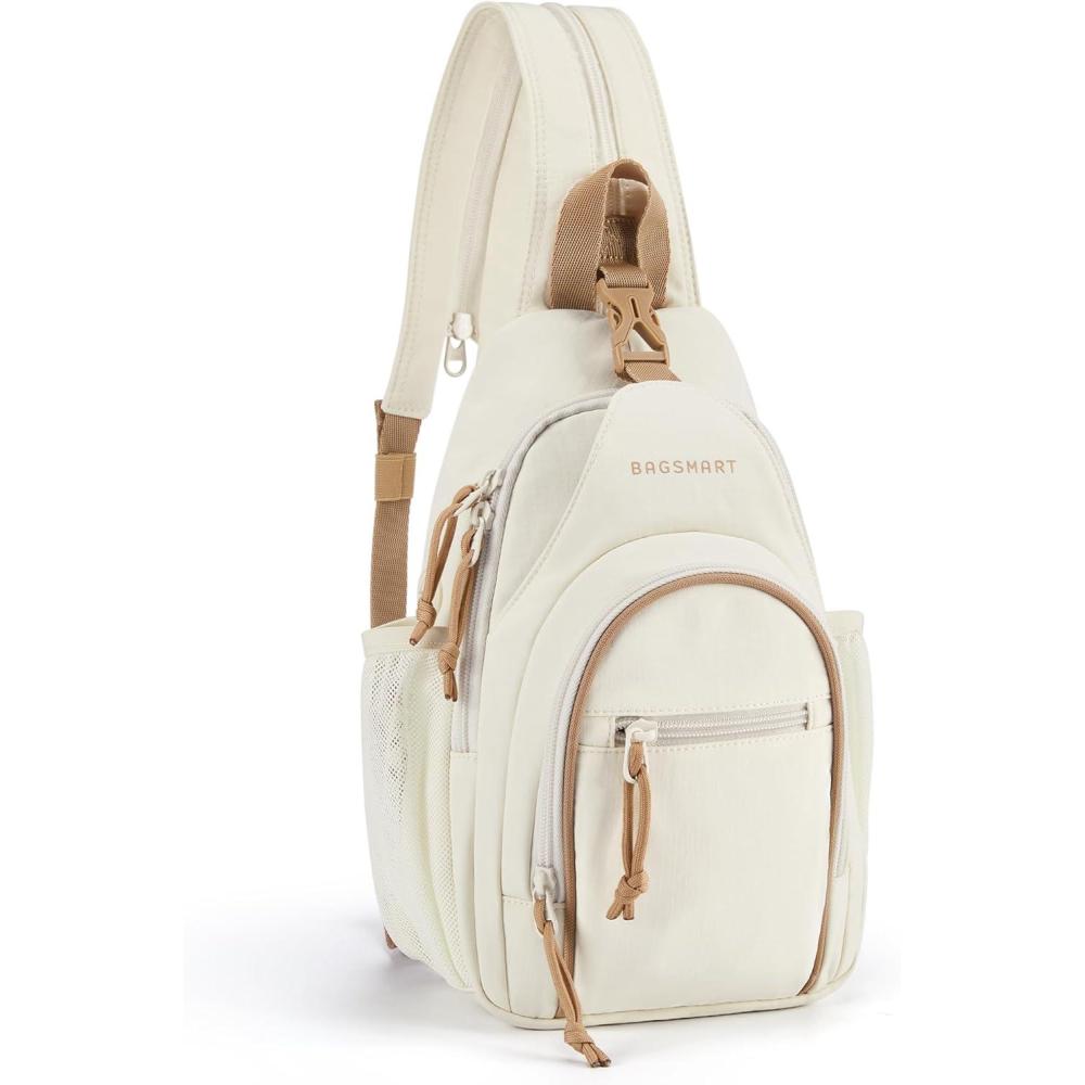 image:imageBAGSMART Small Crossbody Sling Bag for Men Women Small Sling Backpack Shoulder Bag AntiTheft Chest DaypackBeige