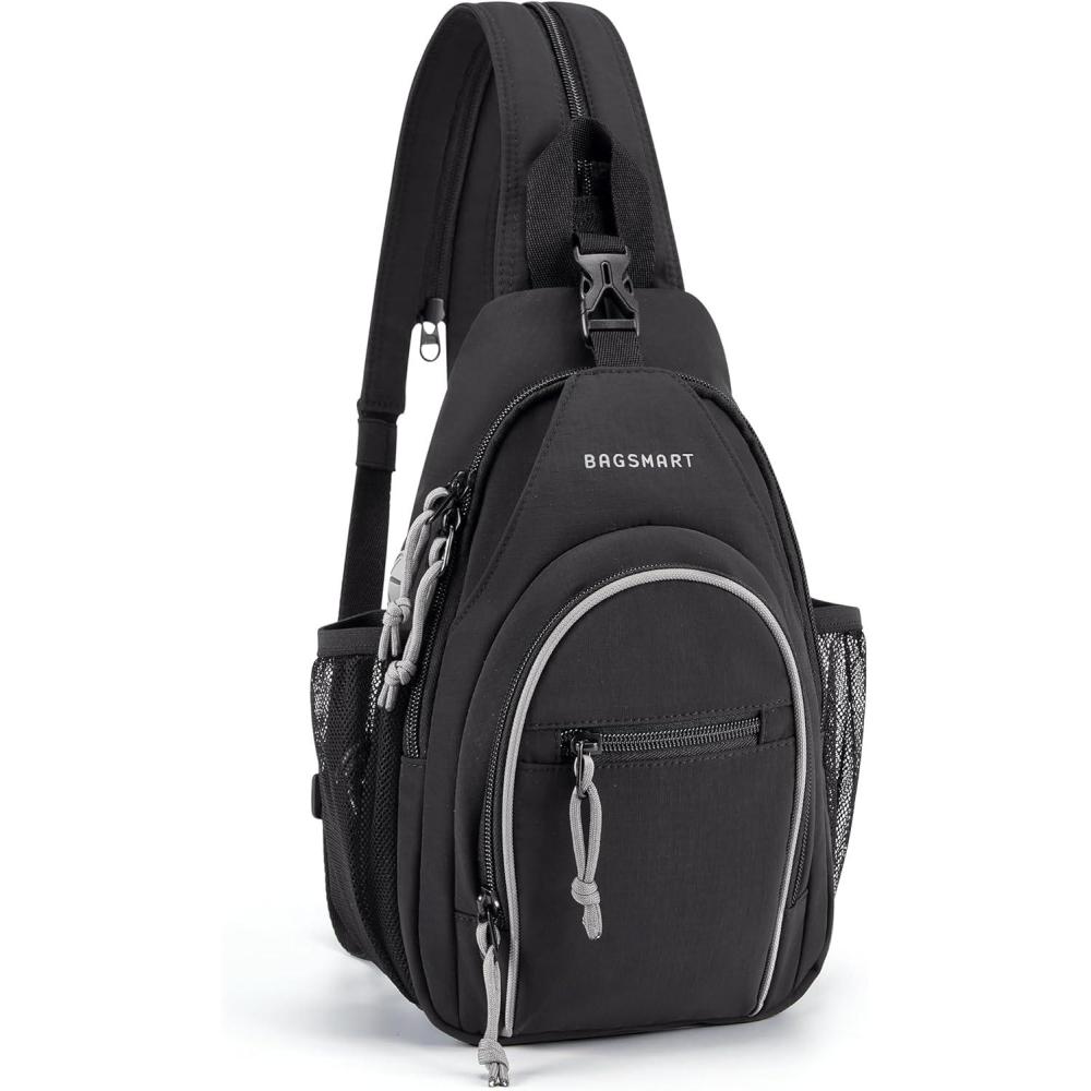 image:imageBAGSMART Small Crossbody Sling Bag for Men Women Small Sling Backpack Shoulder Bag AntiTheft Chest DaypackBlack